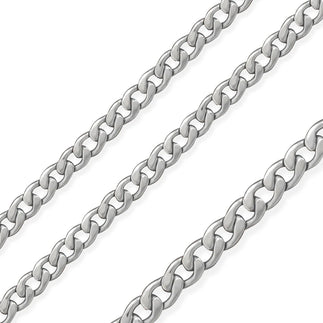 Stainless Steel Rhodium Plated 6.5 MM Curb Link Chain Necklace