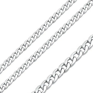 Stainless Steel Rhodium Plated 6.5 MM Curb Link Chain Necklace