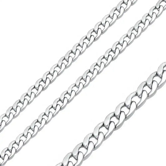 Stainless Steel Rhodium Plated 6.5 MM Curb Link Chain Necklace