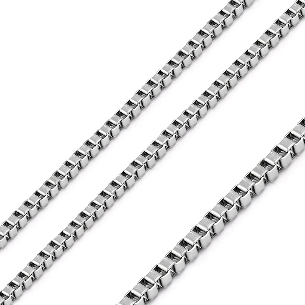 Stainless Steel Rhodium Plated 2 MM Box Link Chain Necklace