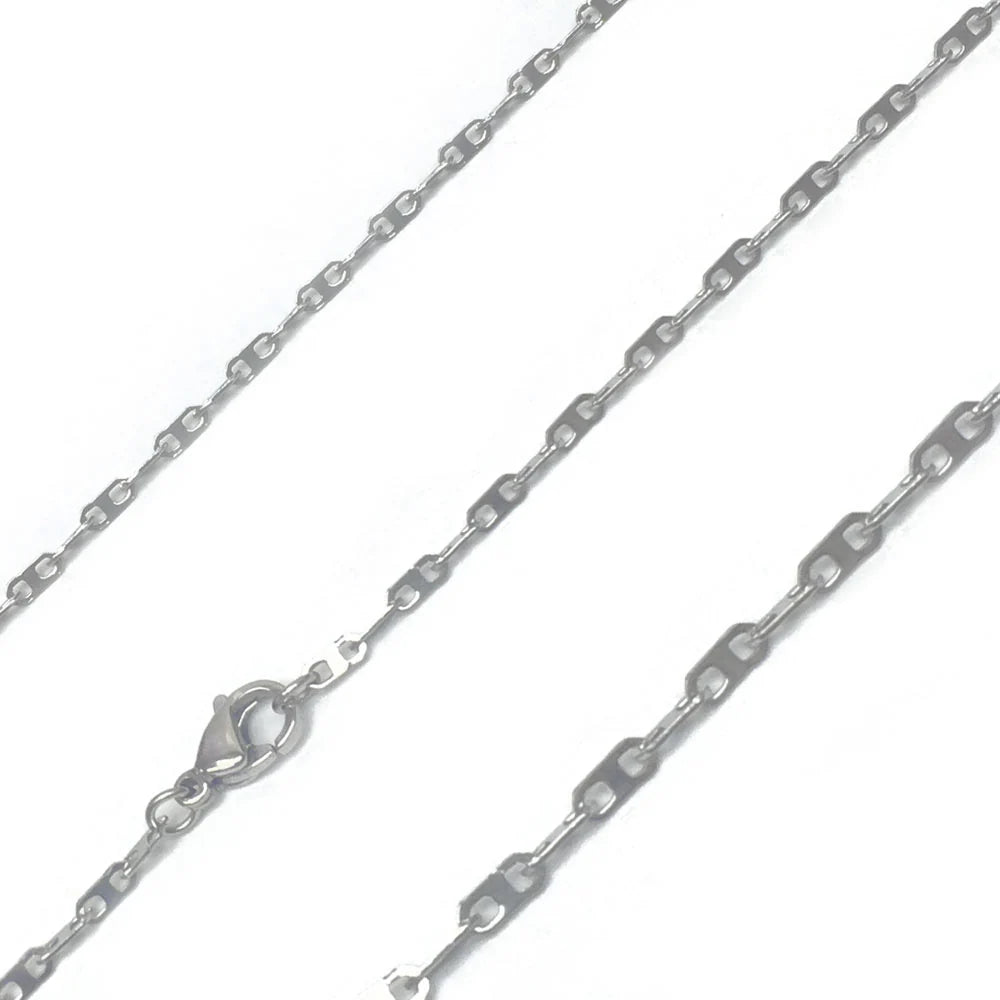 Stainless Steel Rhodium Plated 3 MM Valentino Link Chain Necklace