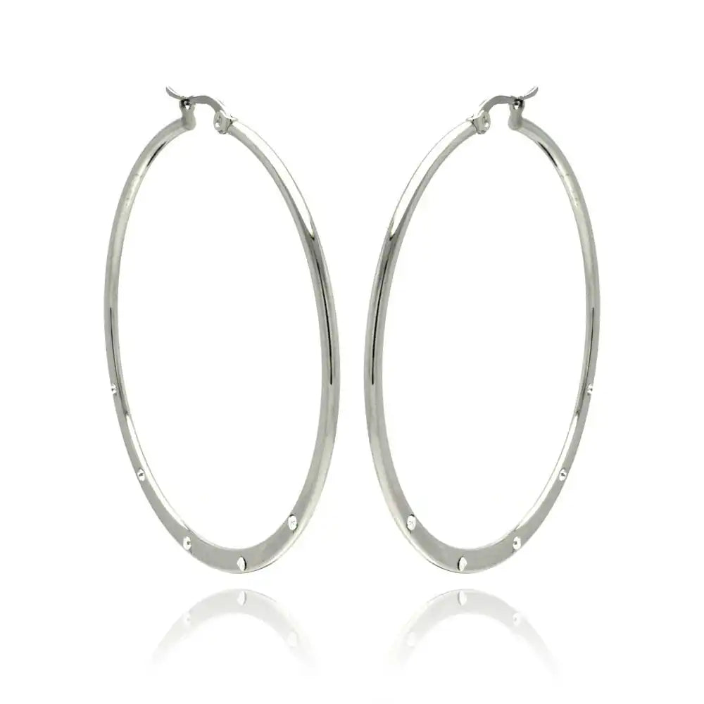 Stainless Steel Rhodium Plated 5 Cubic Zirconia Hoops Earrings