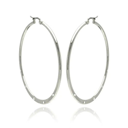 Stainless Steel Rhodium Plated 5 Cubic Zirconia Hoops Earrings