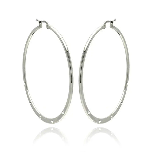 Stainless Steel Rhodium Plated 5 Cubic Zirconia Hoops Earrings