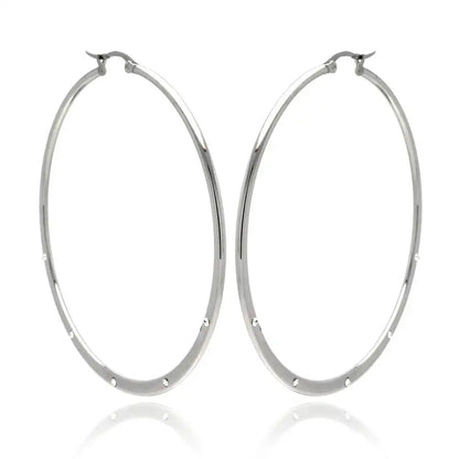 Stainless Steel Rhodium Plated 5 Cubic Zirconia Hoops Earrings