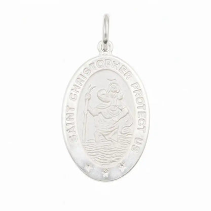 925 Sterling Silver High Polished Sandblasted Saint Christopher CZ Pendant