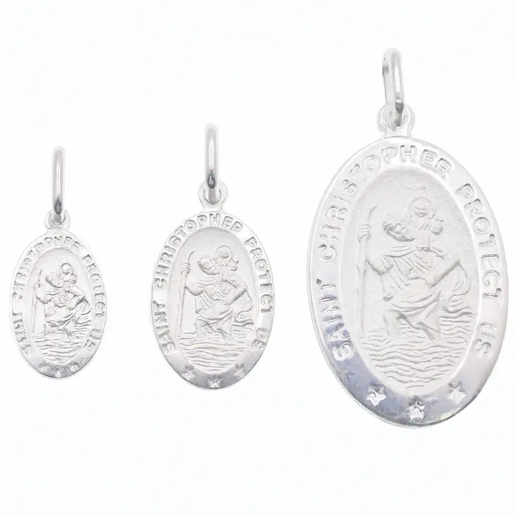 925 Sterling Silver High Polished Sandblasted Saint Christopher CZ Pendant
