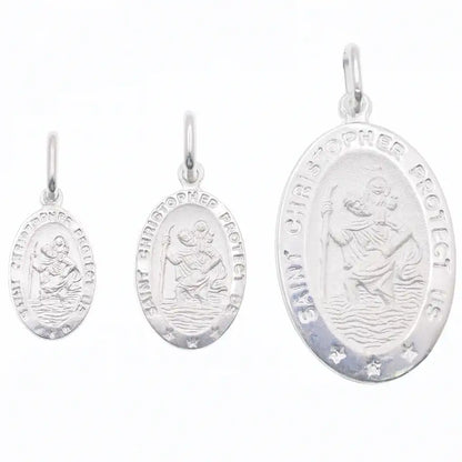 925 Sterling Silver High Polished Sandblasted Saint Christopher CZ Pendant