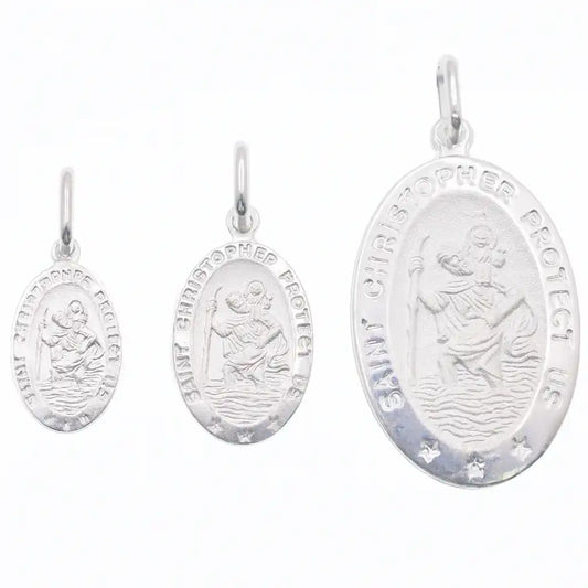 925 Sterling Silver High Polished Sandblasted Saint Christopher CZ Pendant