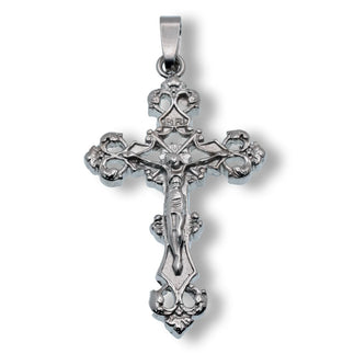 Stainless Steel Rhodium Plated Ornate Cross Gothic Filigree 27.3mm x 46.9mm Pendant