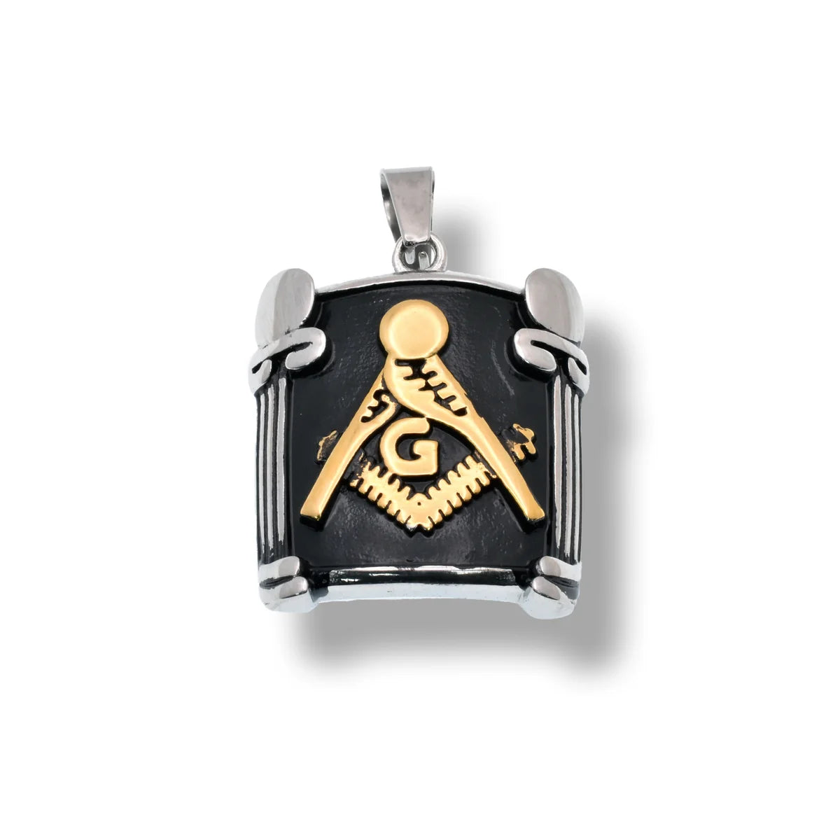 Stainless Steel Two-Tone Plated Masonic Square Pendant
