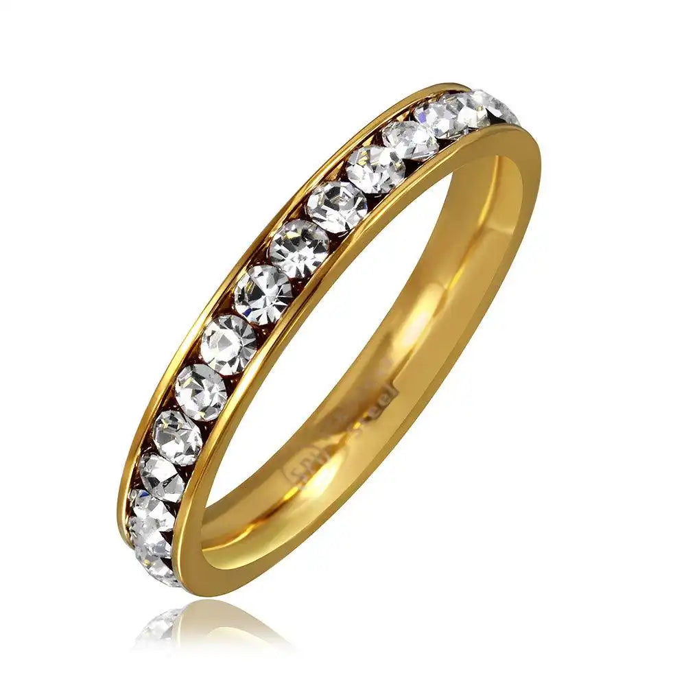 Stainless Steel Gold Color CZ Eternity Band Ring
