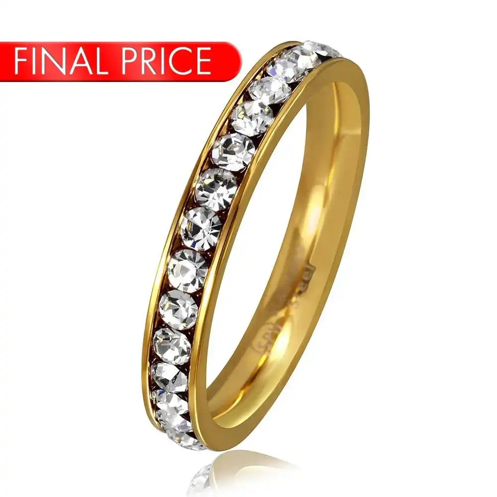 Stainless Steel Gold Color CZ Eternity Band Ring