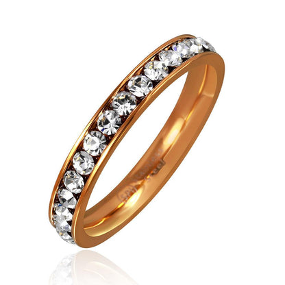 Stainless Steel Rose Gold Color CZ Eternity Band Ring