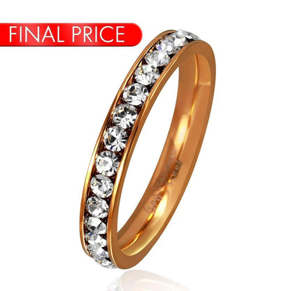 Stainless Steel Rose Gold Color CZ Eternity Band Ring