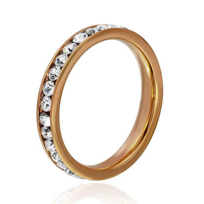 Stainless Steel Rose Gold Color CZ Eternity Band Ring