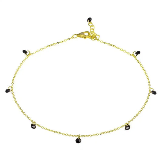 925 Sterling Silver Gold Plated Dangling Black CZ Anklet