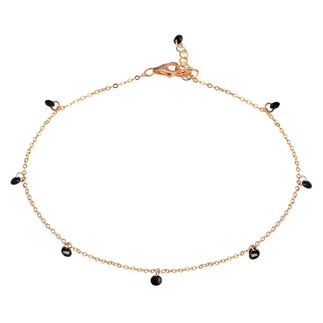 925 Sterling Silver Rose Gold Plated Dangling Black CZ Anklet