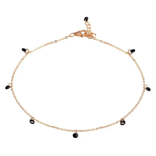 925 Sterling Silver Rose Gold Plated Dangling Black CZ Anklet