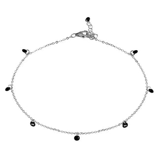 925 Sterling Silver Rhodium Plated Dangling Black CZ Anklet