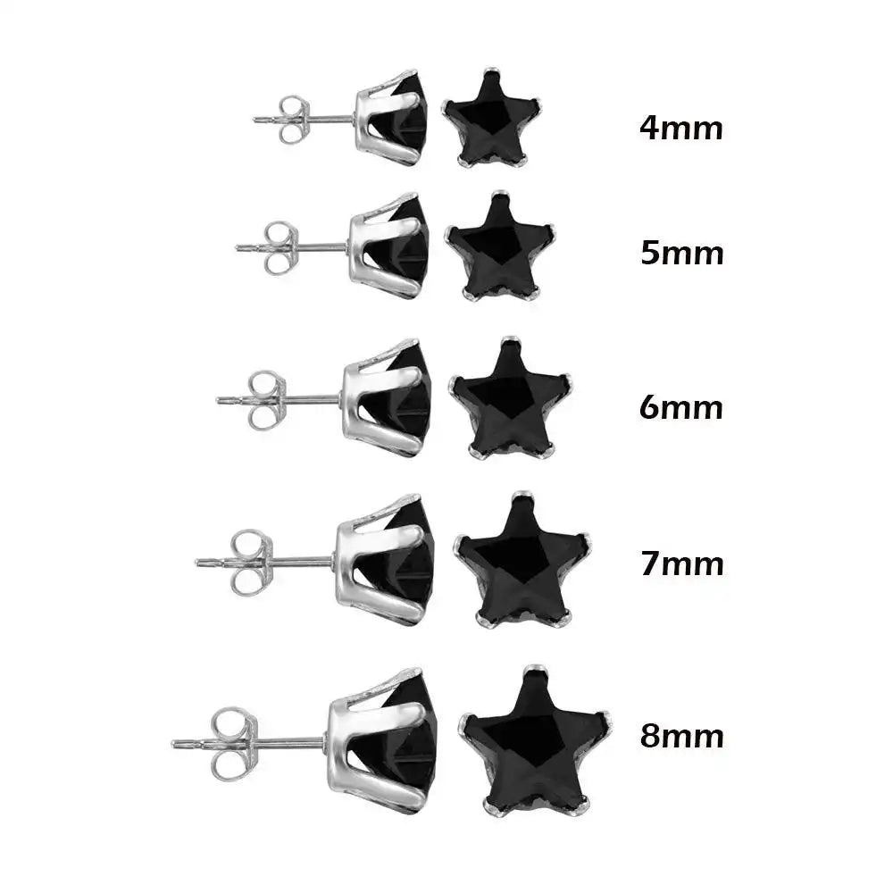 925 Sterling Silver Snap On Black CZ Star Earrings