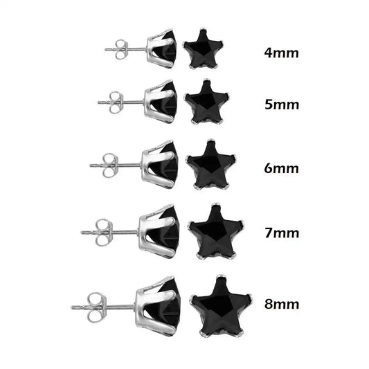 925 Sterling Silver Snap On Black CZ Star Earrings
