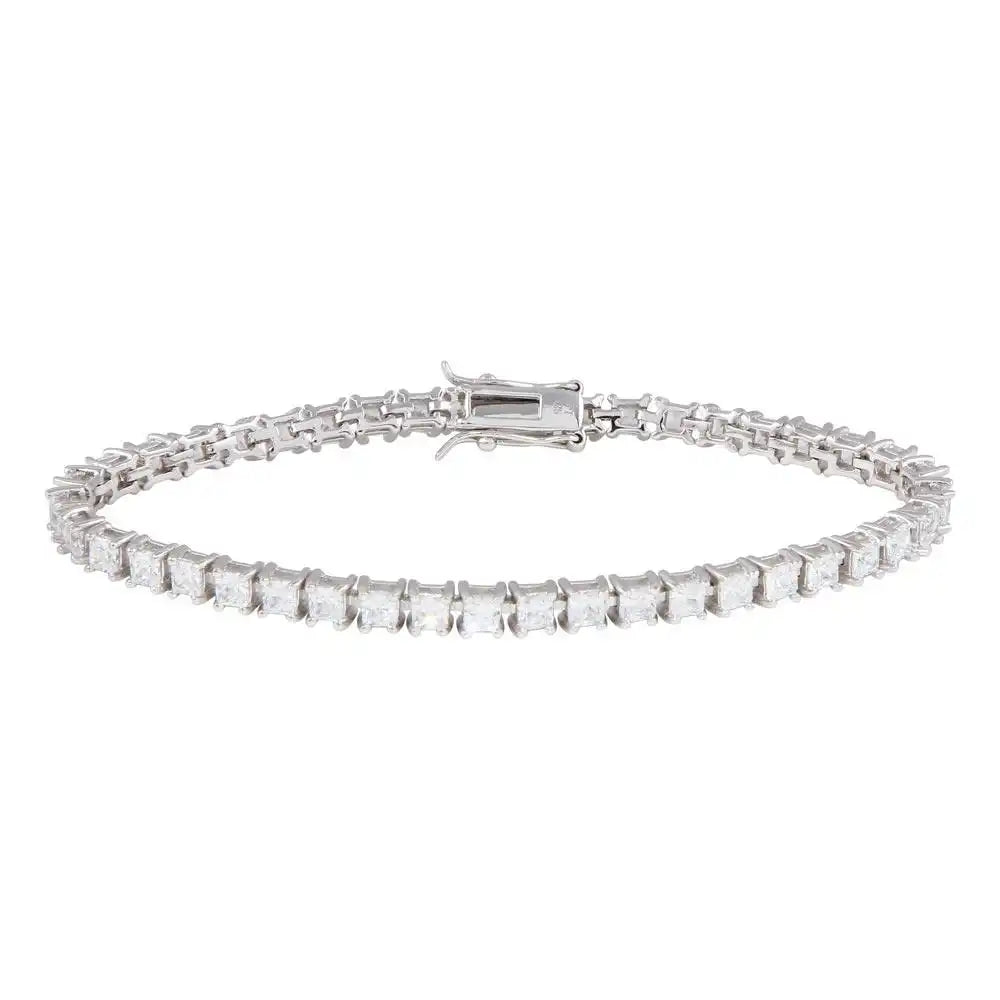 925 Sterling Silver Rhodium Plated Clear CZ Tennis Bracelet