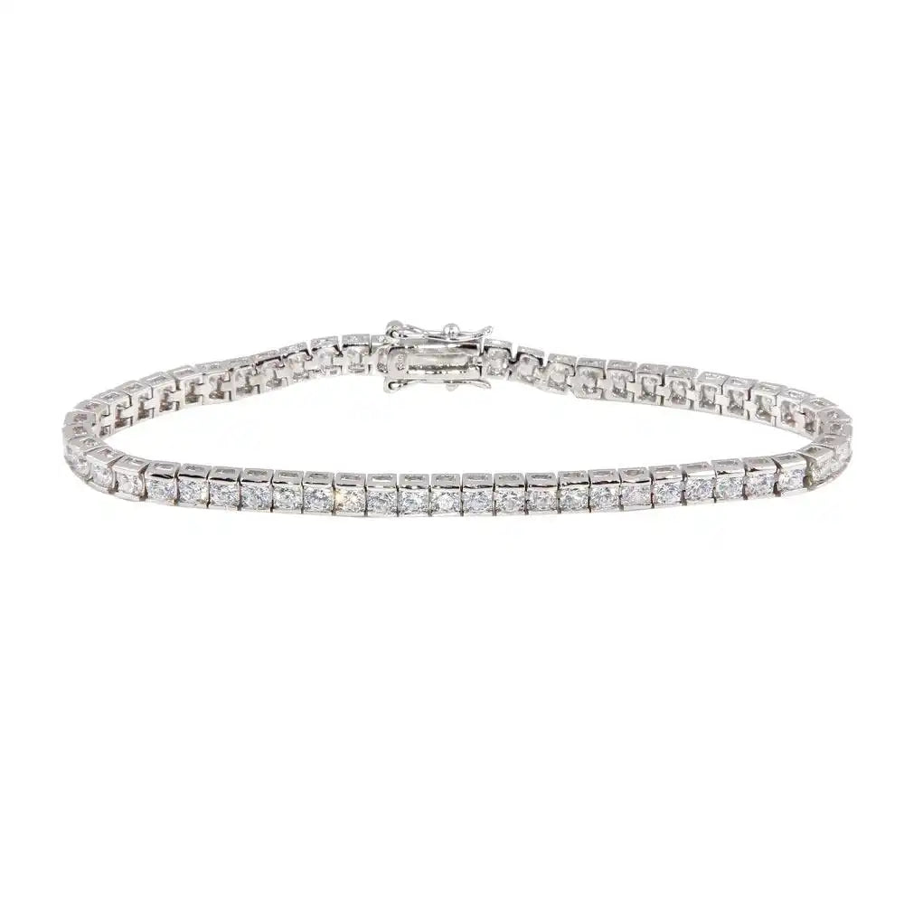 925 Sterling Silver Rhodium Plated Clear Round CZ Tennis Bracelet