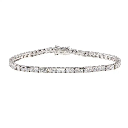 925 Sterling Silver Rhodium Plated Clear Round CZ Tennis Bracelet