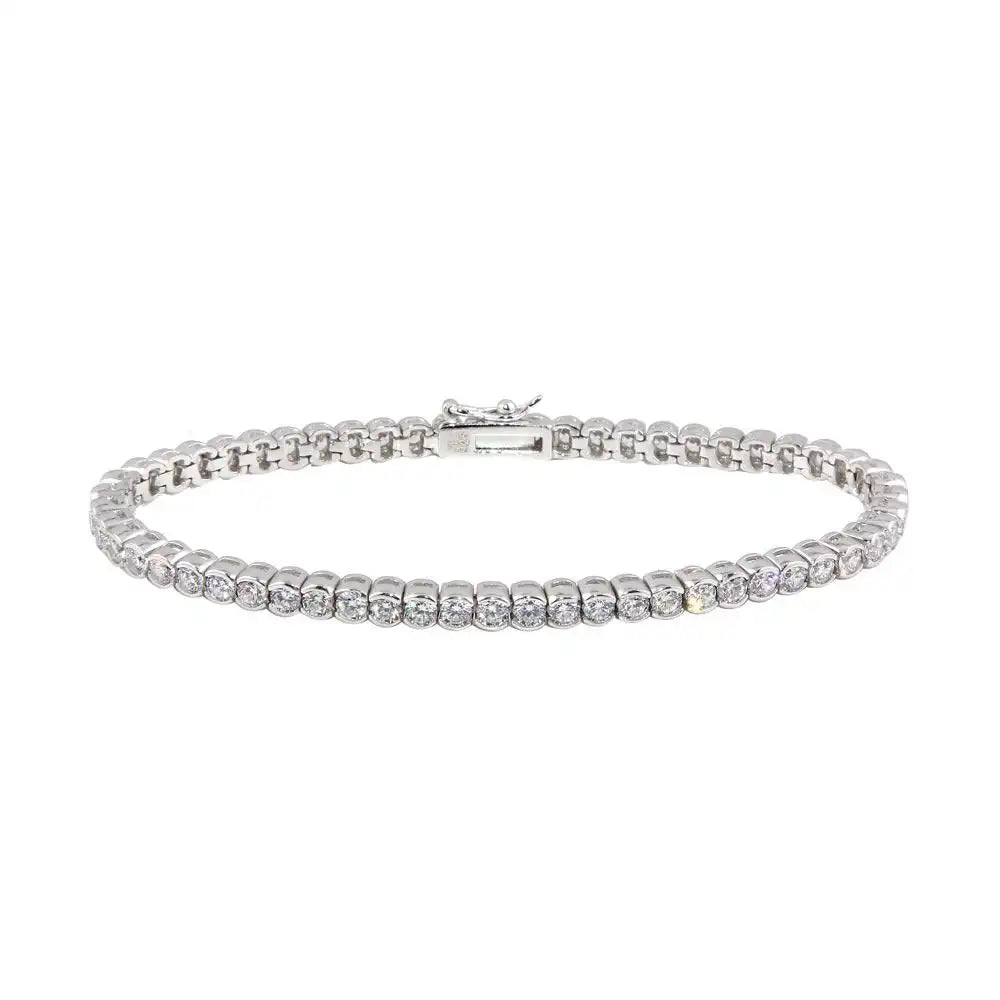 925 Sterling Silver Rhodium Plated Clear CZ Bubble Tennis Bracelet