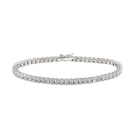 925 Sterling Silver Rhodium Plated Clear CZ Bubble Tennis Bracelet