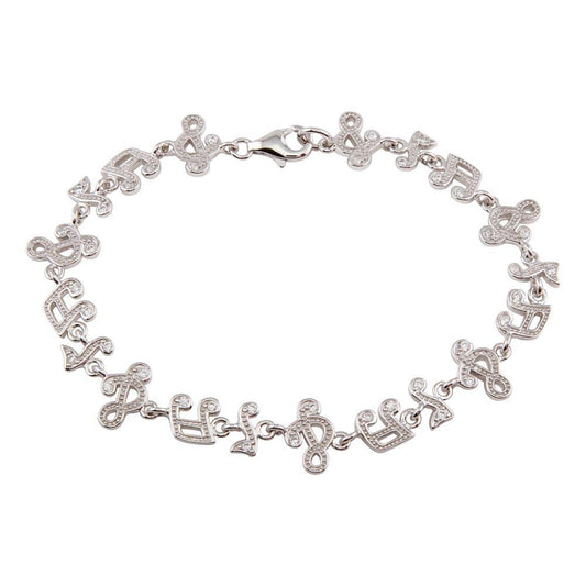 925 Sterling Silver Rhodium Plated 10mm Music Note Tennis CZ Bracelet