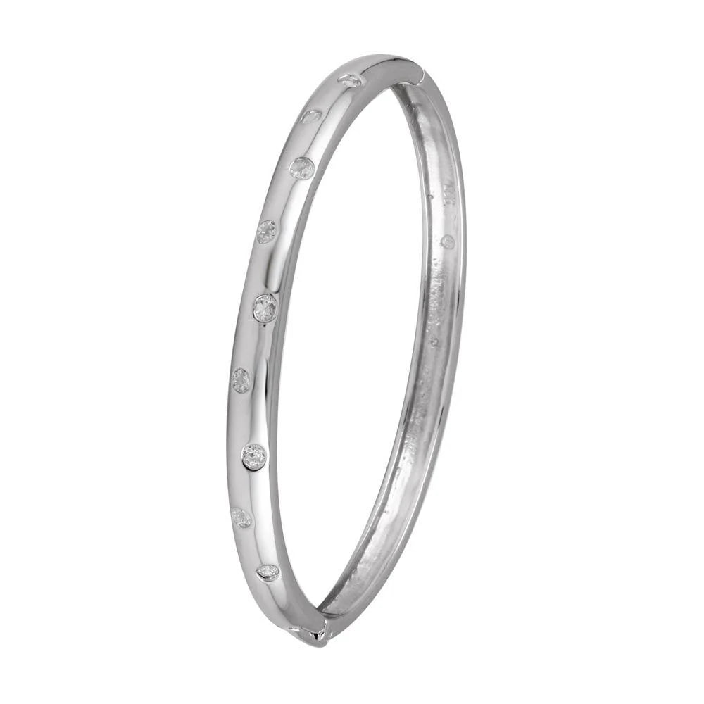 925 Silver Rhodium Plated Clear CZ Bangle Bracelet
