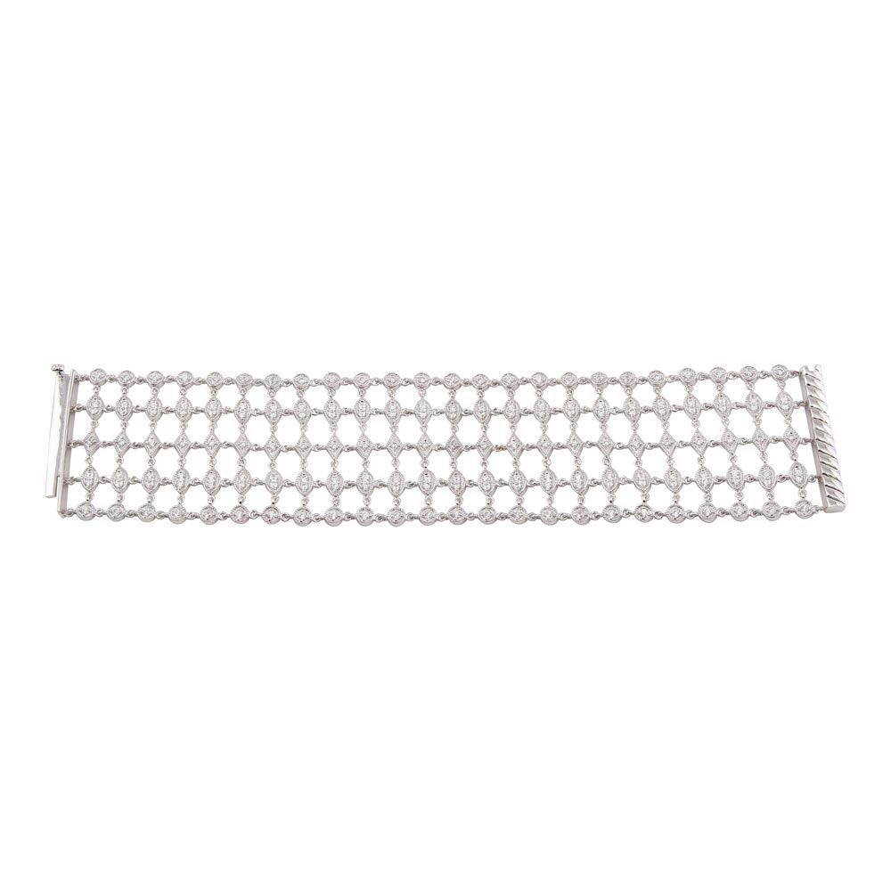925 Silver Rhodium Plated Round Clear CZ Net Bracelet
