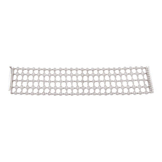925 Silver Rhodium Plated Round Clear CZ Net Bracelet