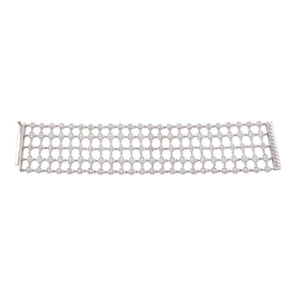 925 Silver Rhodium Plated Round Clear CZ Net Bracelet