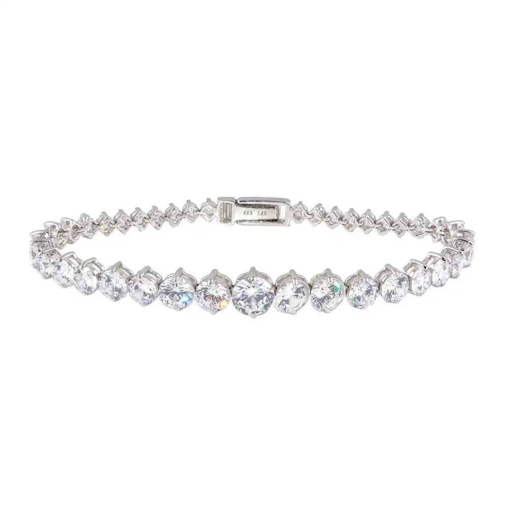 925 Sterling Silver Rhodium Plated Graduated Clear CZ Tennis Bracelet