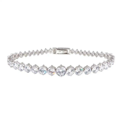 925 Sterling Silver Rhodium Plated Graduated Clear CZ Tennis Bracelet