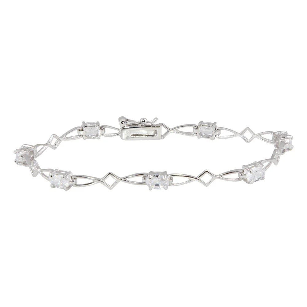 925 Silver Rhodium Plated Clear CZ Open Link Bracelet