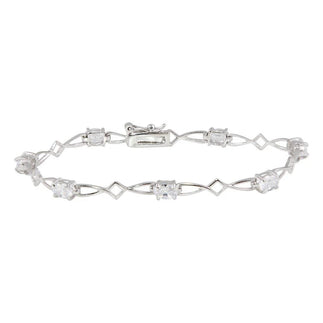 925 Silver Rhodium Plated Clear CZ Open Link Bracelet