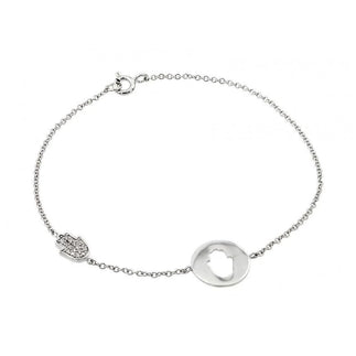 925 Silver Rhodium Plated Open Hamsa Clear CZ Bracelet
