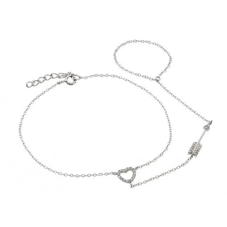 925 Silver Rhodium Plated Heart Arrow Clear CZ Clone Ring Bracelet