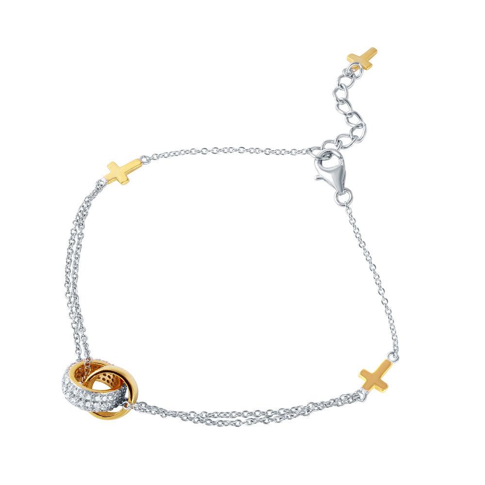 925 Silver Rhodium Plated CZ Gold Crosses Charm Bracelet
