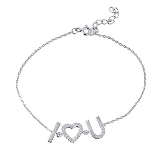 925 Silver Rhodium Plated CZ 'I [heart] U' Bracelet