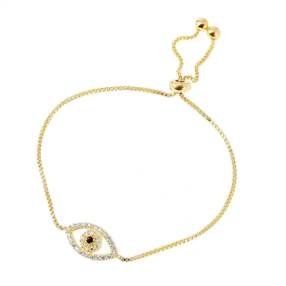 925 Sterling Silver Gold Plated CZ Evil Eye Tassel Bracelet
