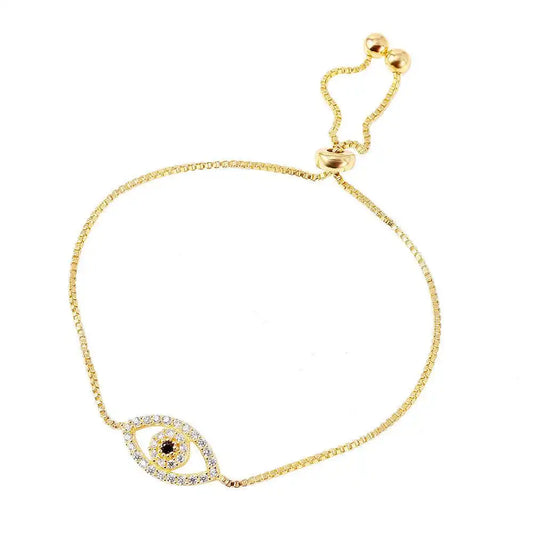 925 Sterling Silver Gold Plated CZ Evil Eye Tassel Bracelet