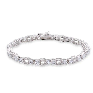 925 Sterling Silver Rhodium Plated Round CZ Alternating Tennis Bracelet