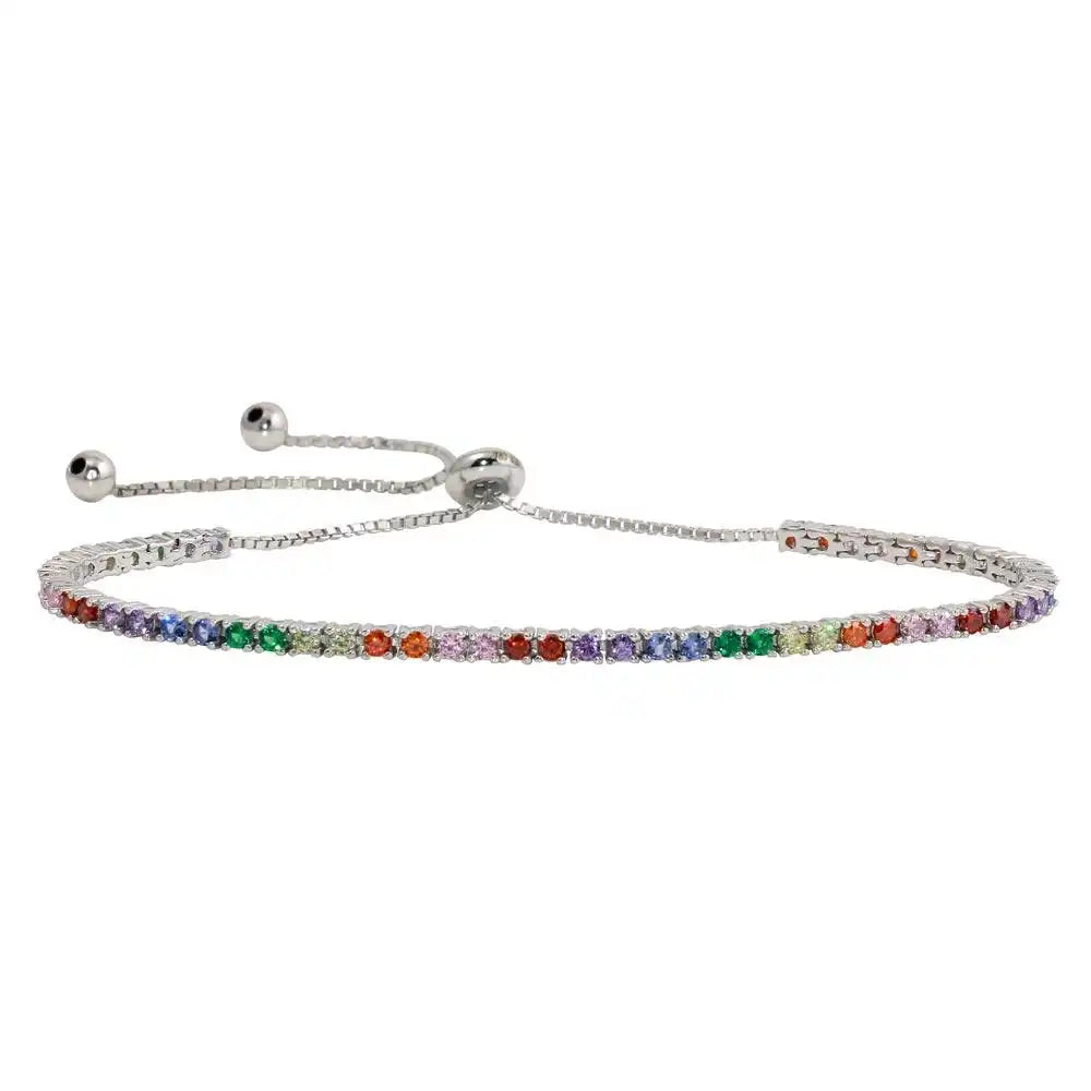 925 Sterling Silver Rhodium Plated Multi-Colored CZ Tennis Bracelet