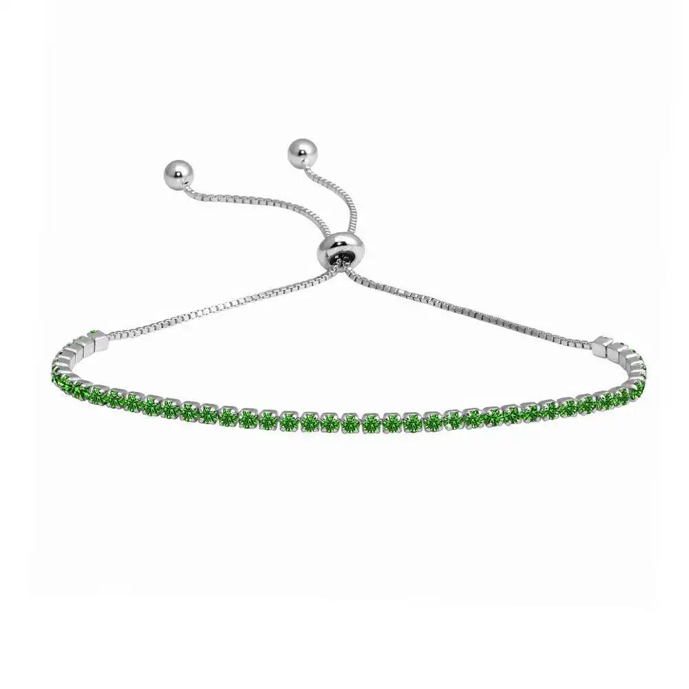 925 Sterling Silver Rhodium Plated Green CZ Lariat Bracelet