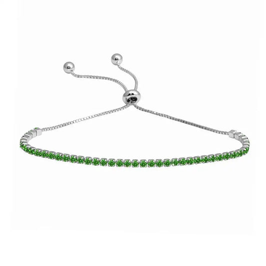 925 Sterling Silver Rhodium Plated Green CZ Lariat Bracelet
